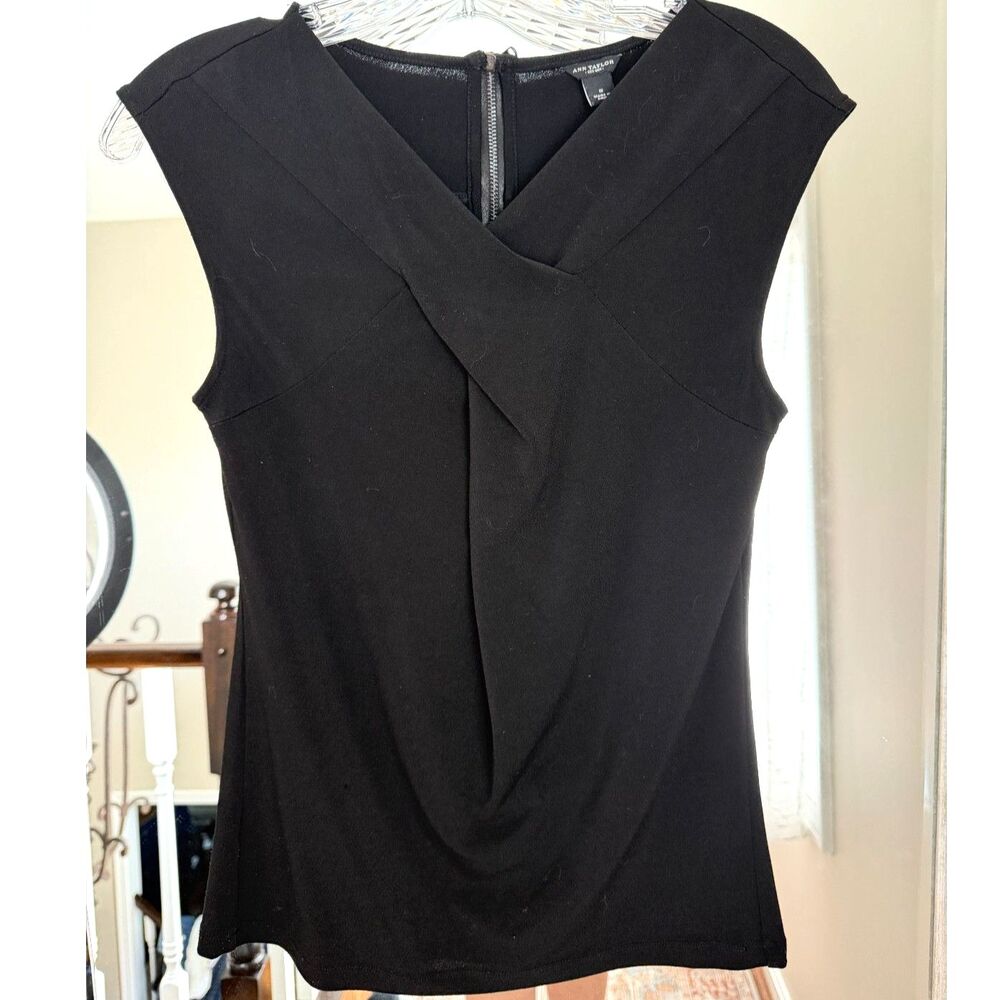 Minimalist Ann Taylor Black Draped Top, Career Chic, Quiet Luxury, Size Small